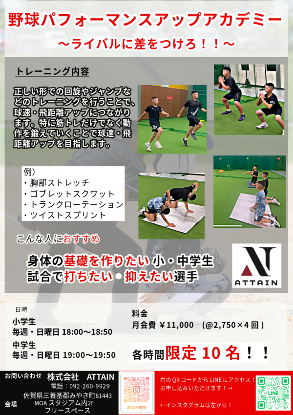 野球パフォーマンスアカデミーin MOA STADIUM(佐賀県みやき町)